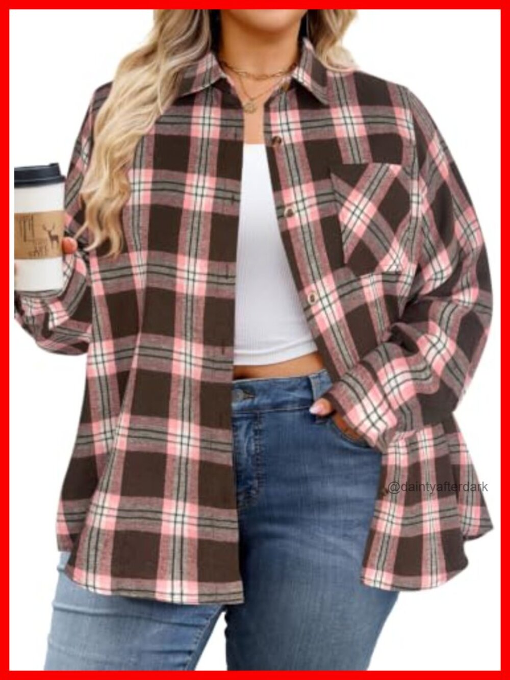 Womens Flannel Plaid Button Down Shirt Long Sleeve Cotton Blend